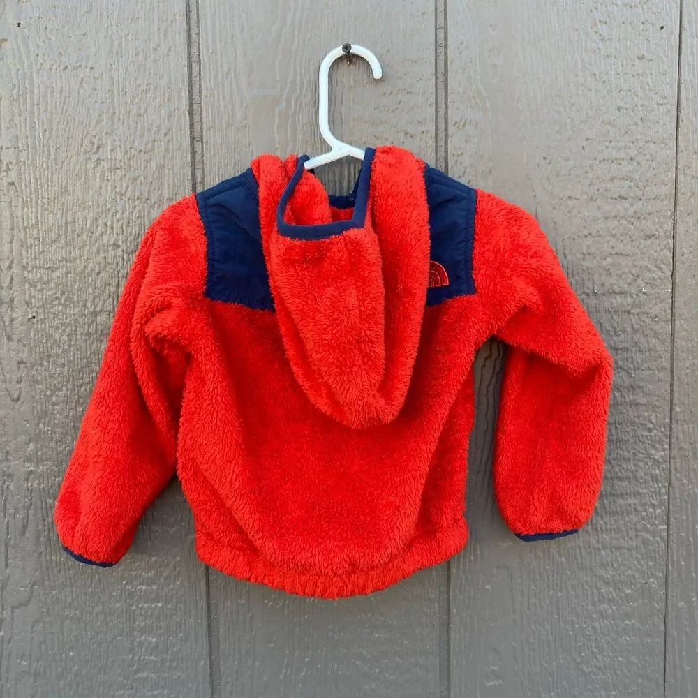 The north face fuzzy furry infant zip up jacket size 12-18 months red and blue